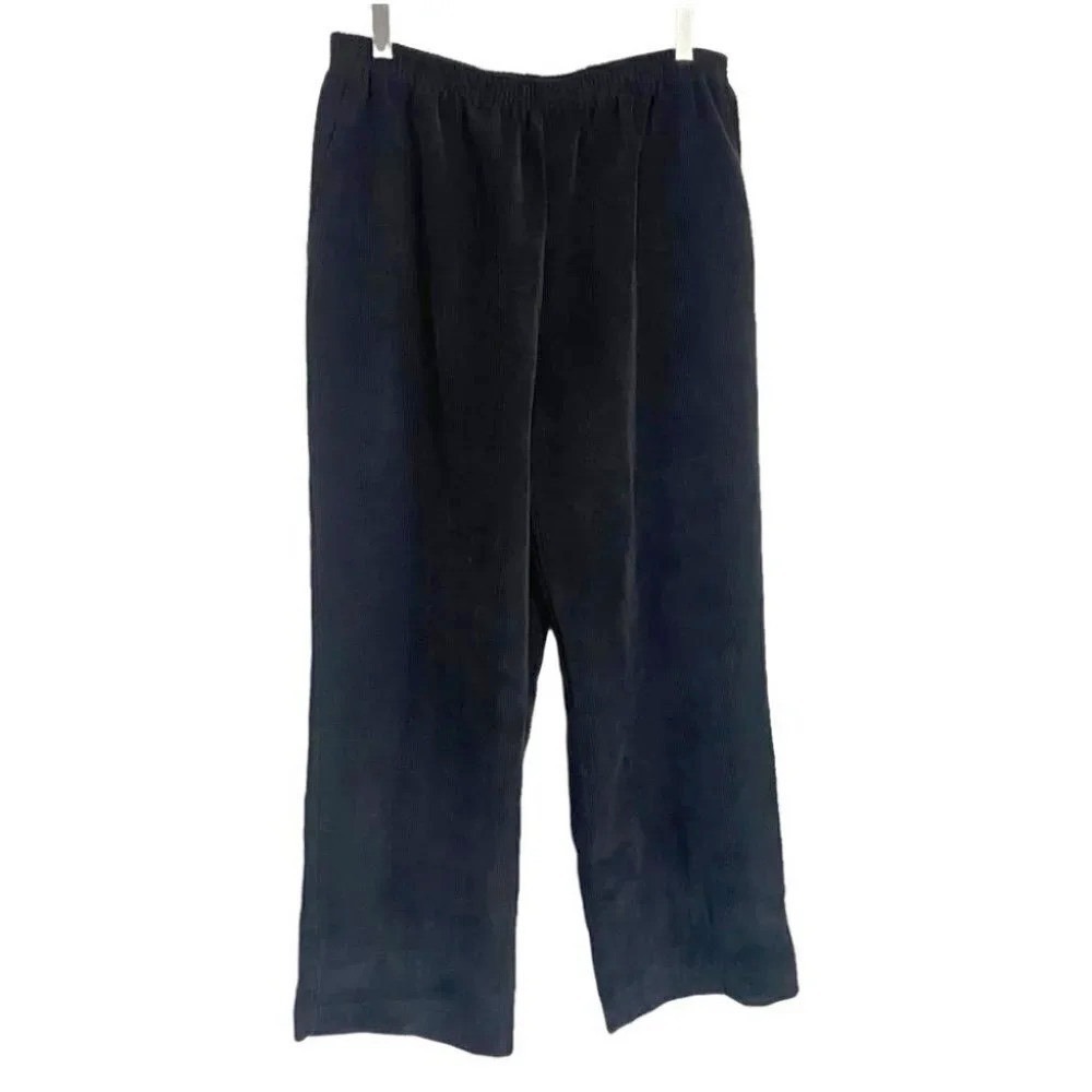 Alfred‎ Dunner Corduroy Pants 16 Navy Blue Elastic Waist Straight Leg